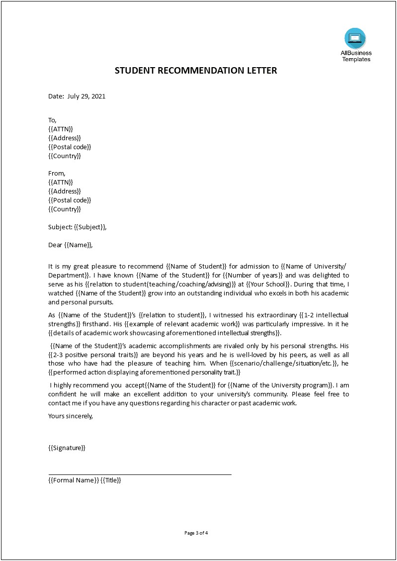 Letter Of Appeal For Scholarship Template