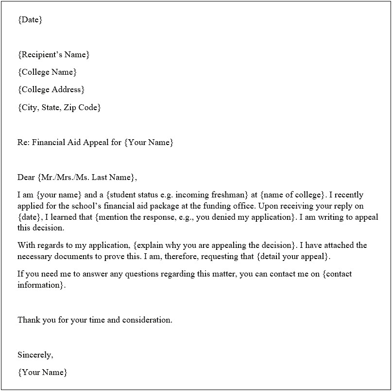 Letter Of Appeal Template For Financial Aid