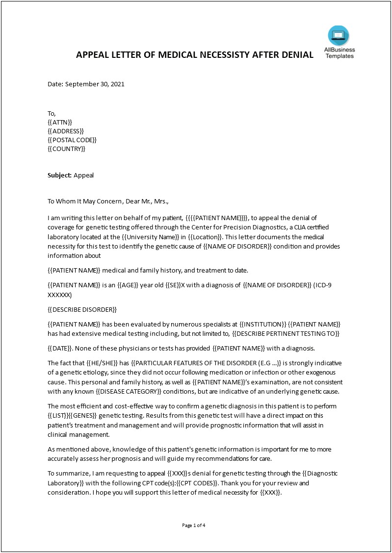 Letter Of Appeal Template For Insurance