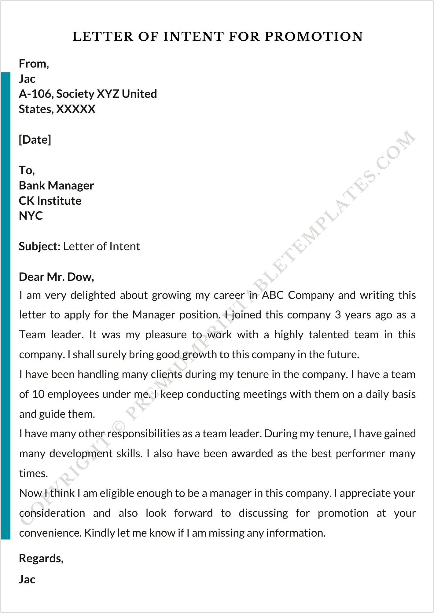 Letter Of Application For Promotion Template