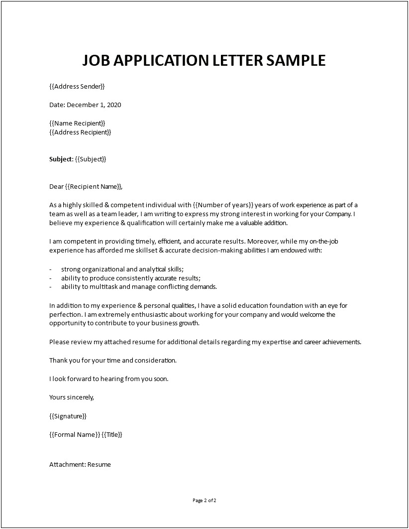 Letter Of Application Template For A Job