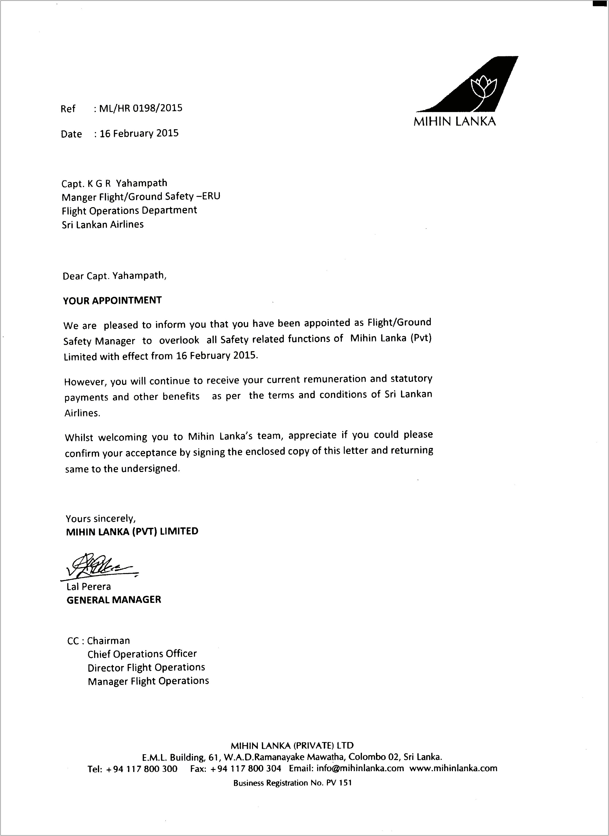 Letter Of Appointment Template Sri Lanka