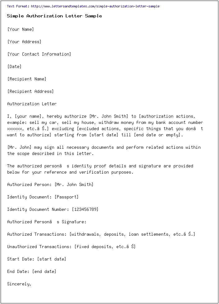 Letter Of Authorization Template For Credit Card