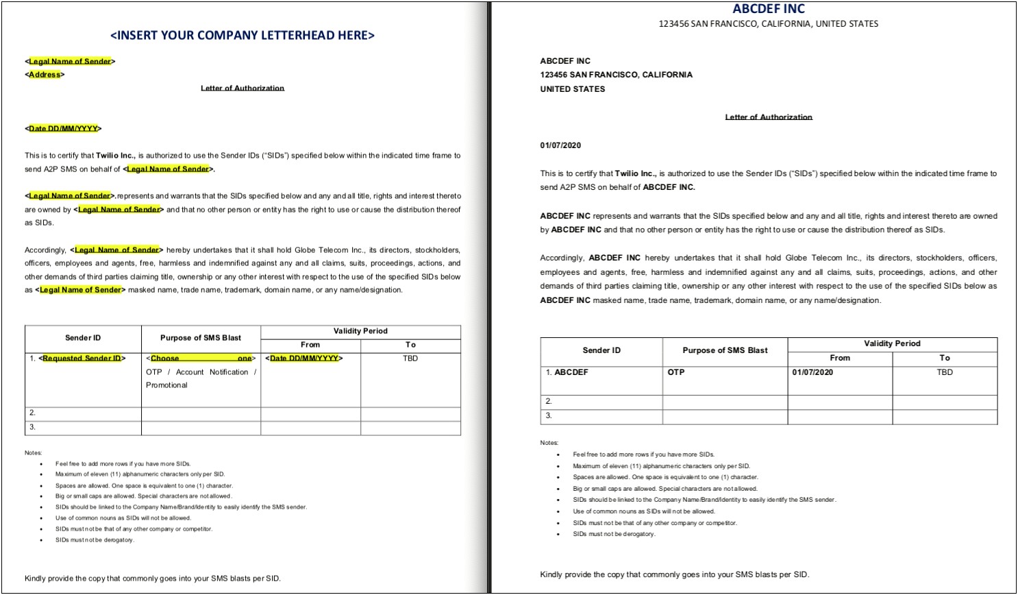 Letter Of Authorization Template For Telecom