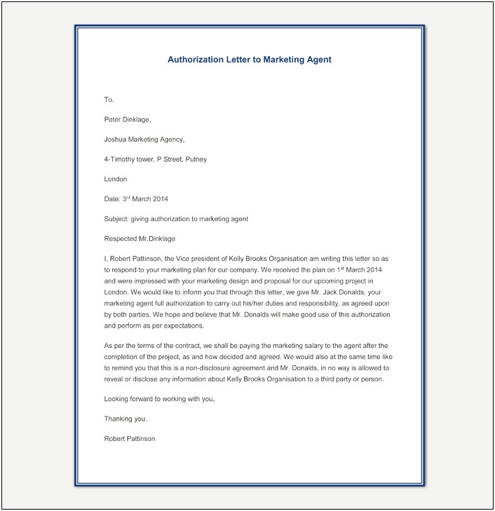 Letter Of Authorization To Sell Product Template