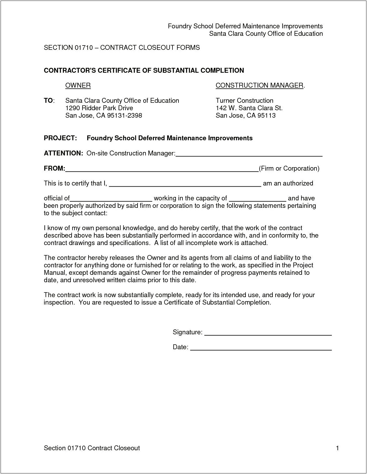 Letter Of Award For Construction Project Template