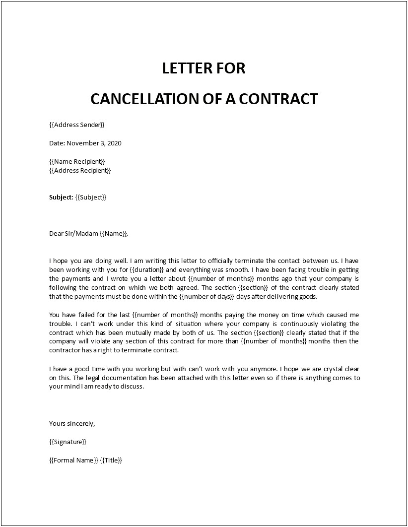 Letter Of Business Contract Termination Template