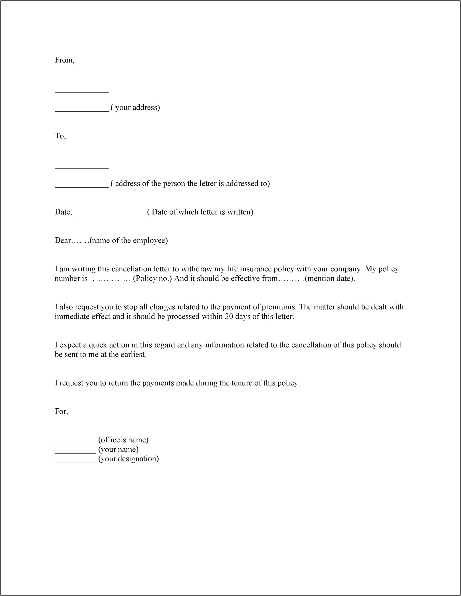 Letter Of Cancellation Template For Car Insurance