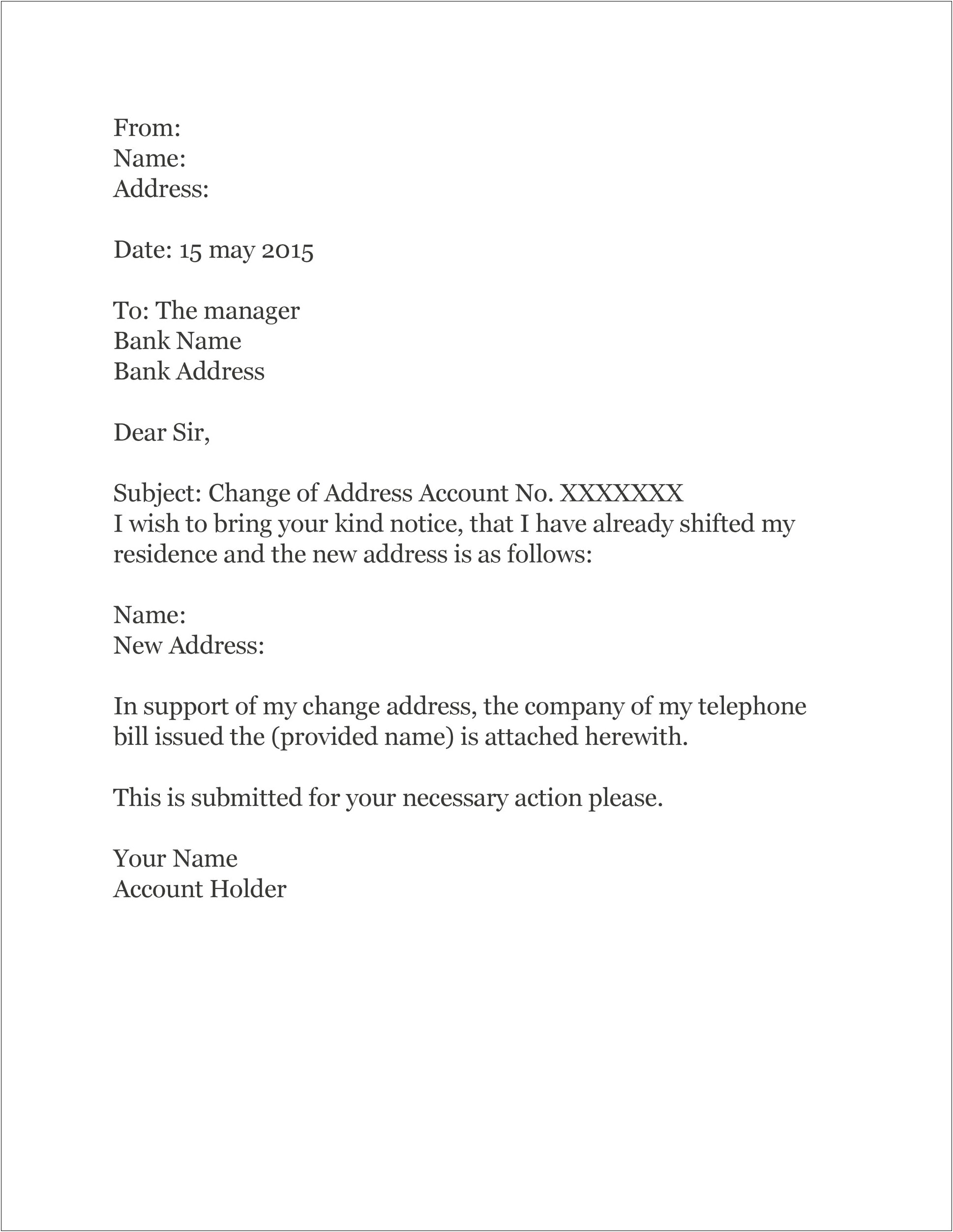 Letter Of Changing Bank Details Template