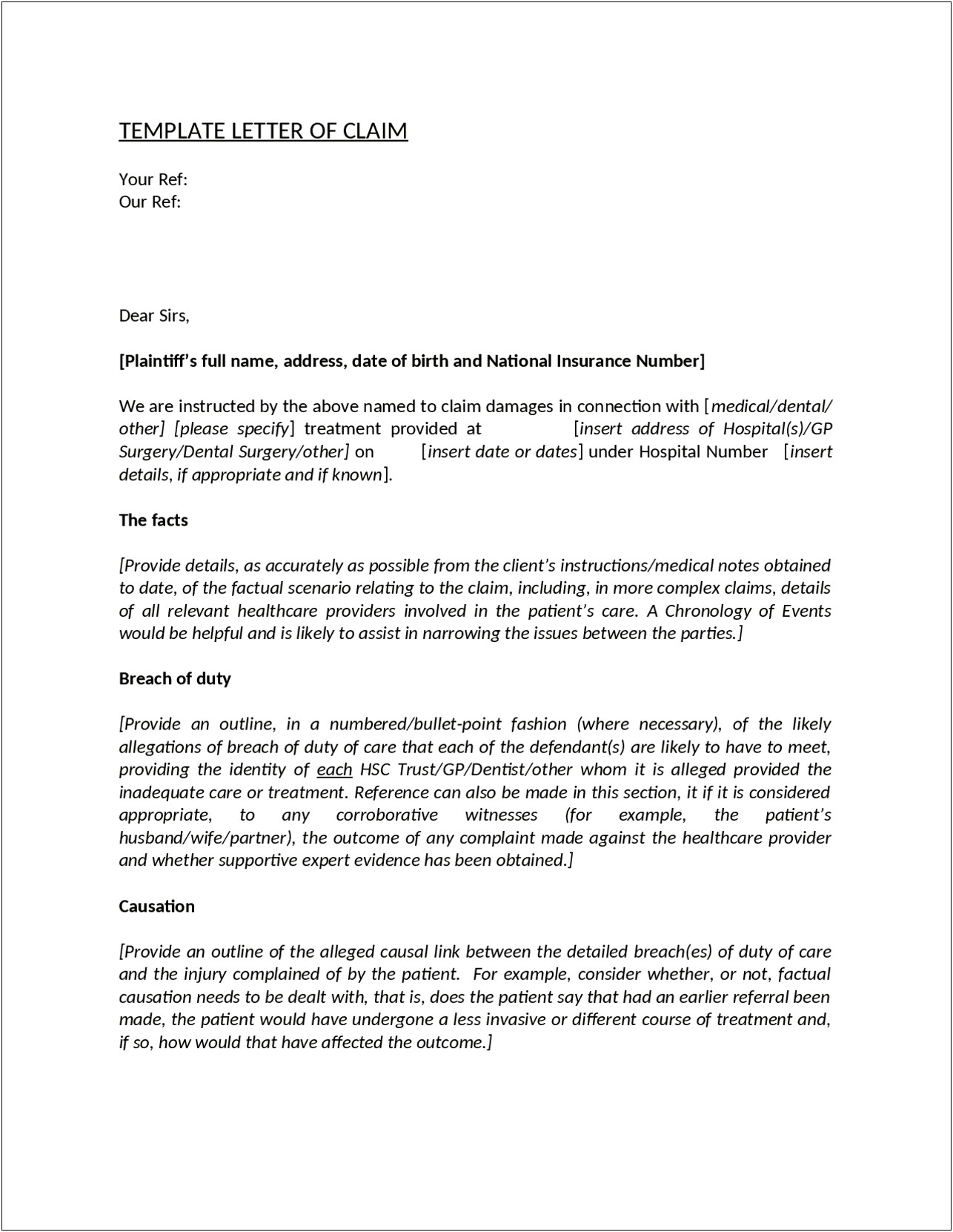 Letter Of Claim Template Clinical Negligence