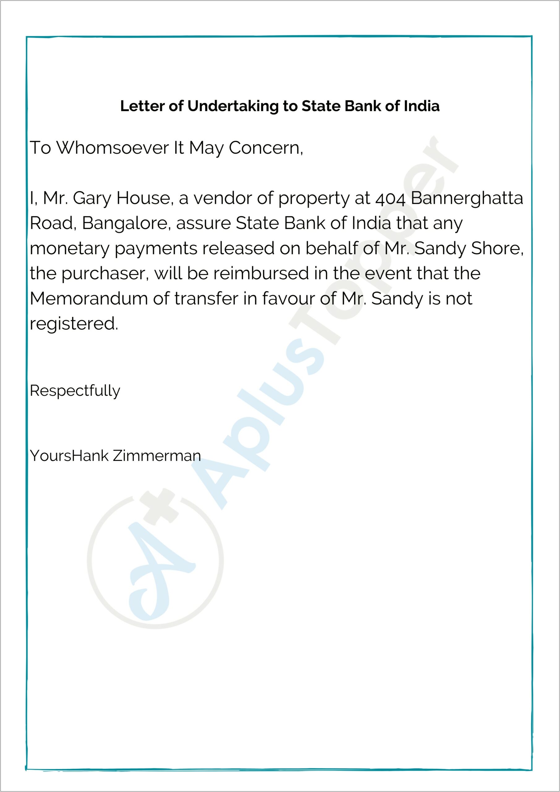 Letter Of Commitment To Pay Template