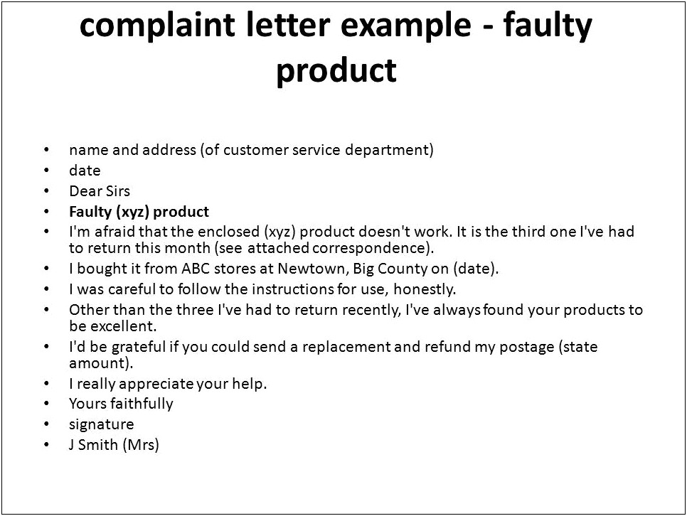 Letter Of Complaint Of Service Template