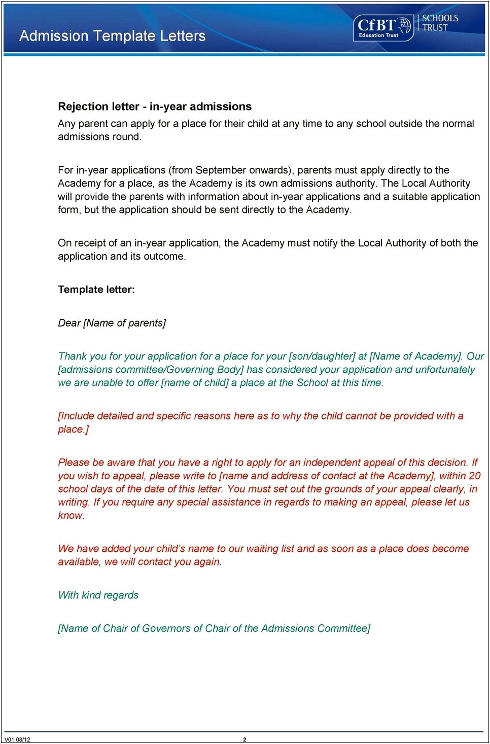 Letter Of Complaint To School Governors Template