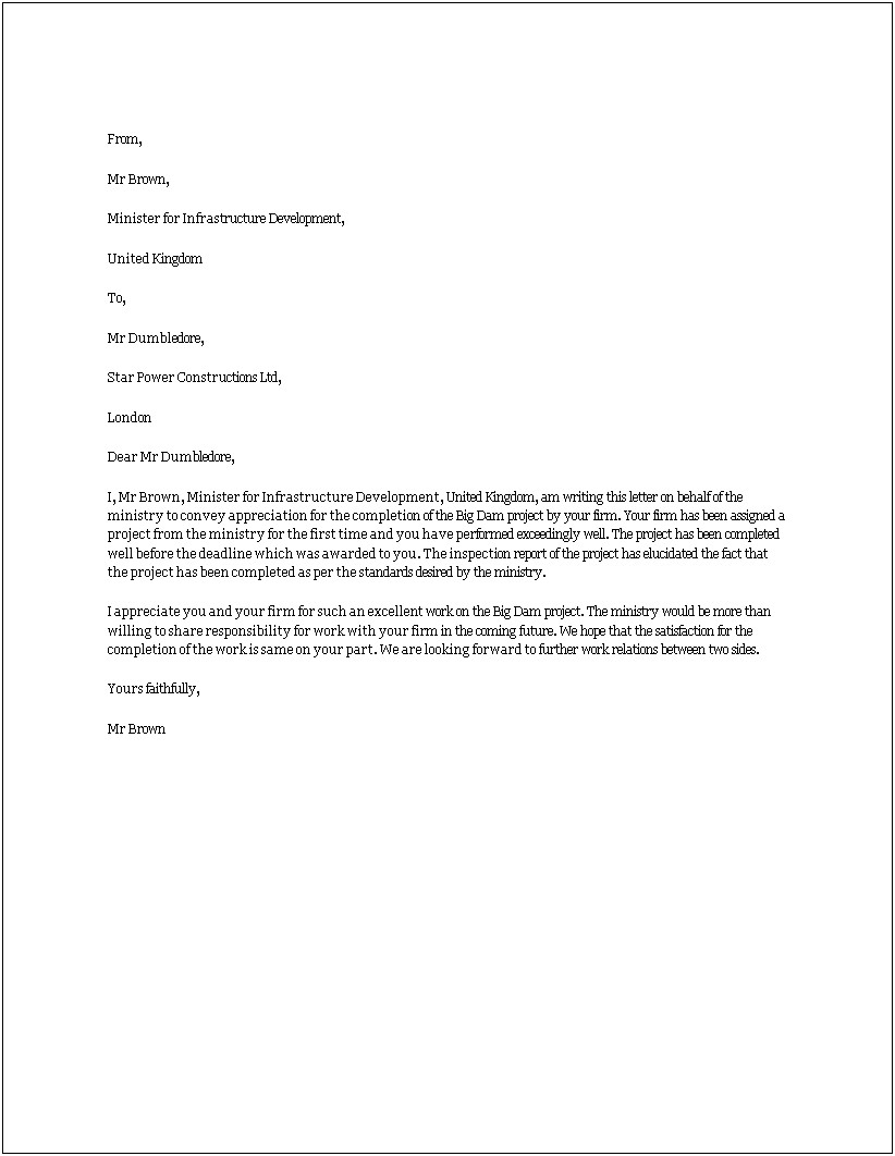 Letter Of Completion Template For Work Done