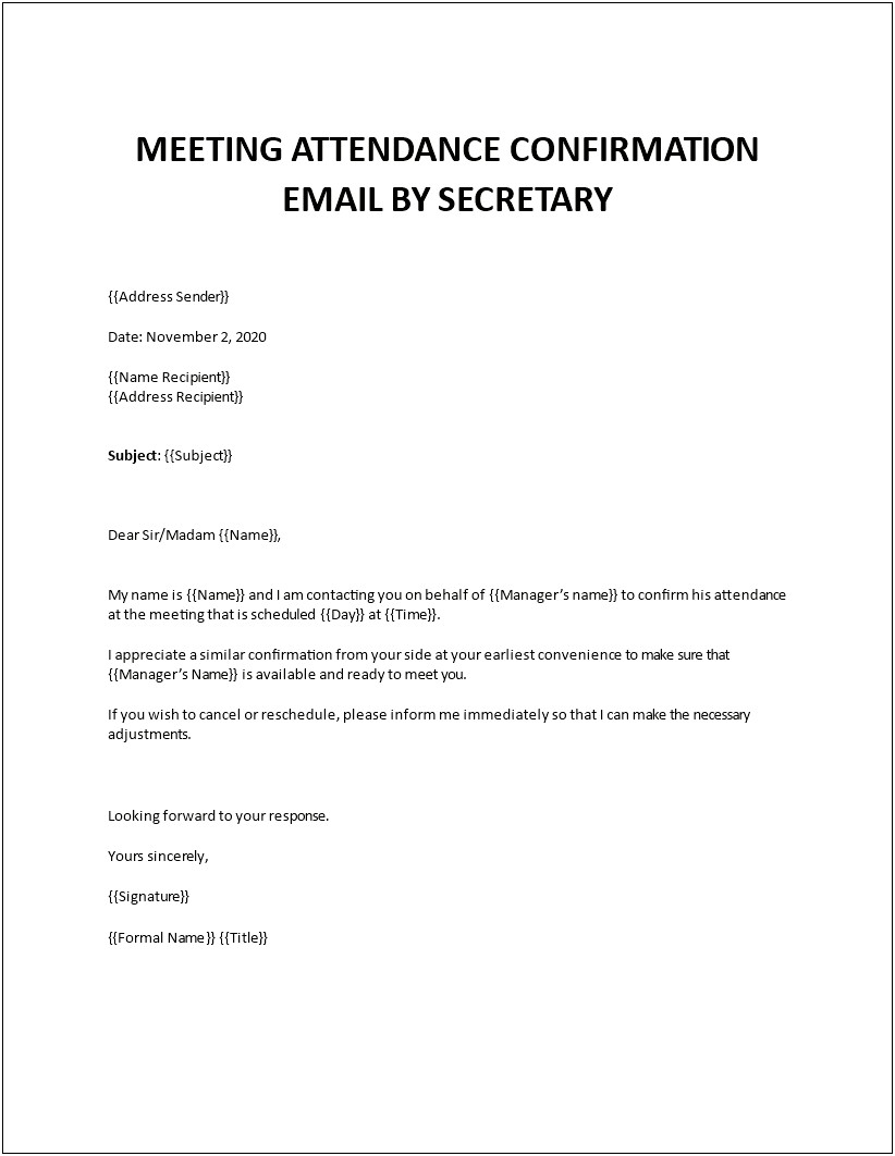 Letter Of Confirmation Of Attendance Template