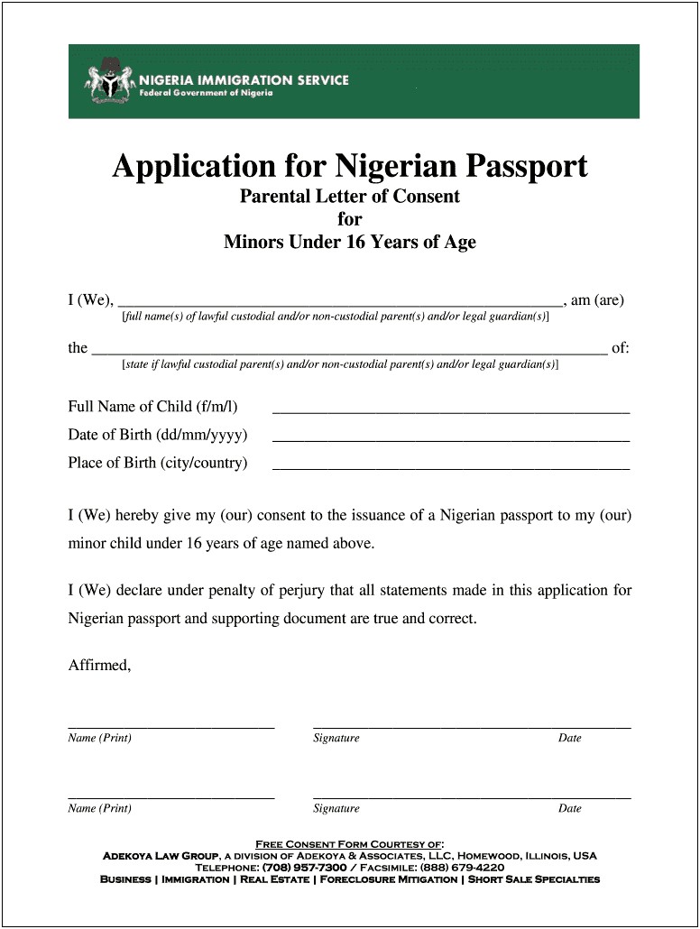 Letter Of Consent For Child Passport Template