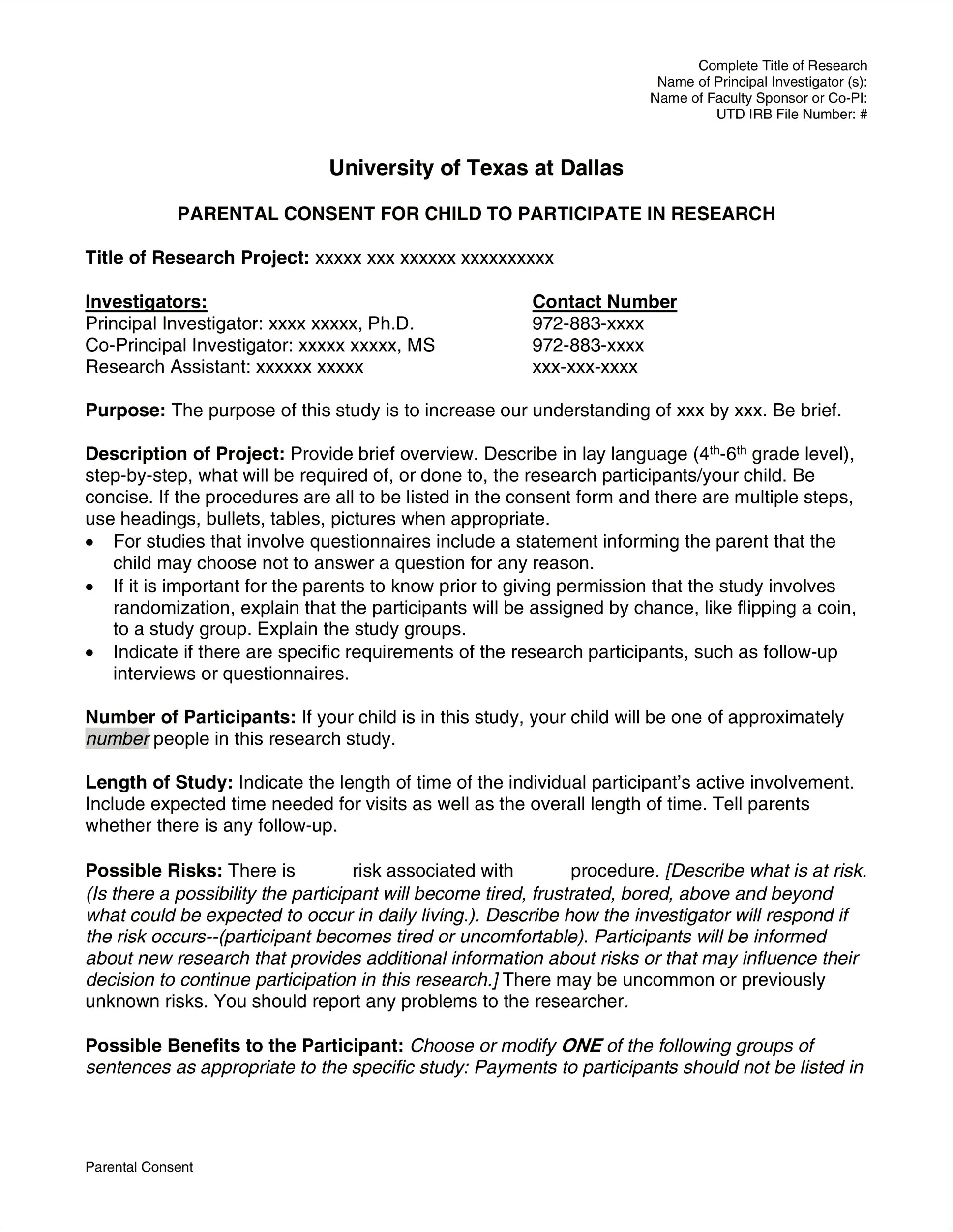 Letter Of Consent To Observe Classroom Template