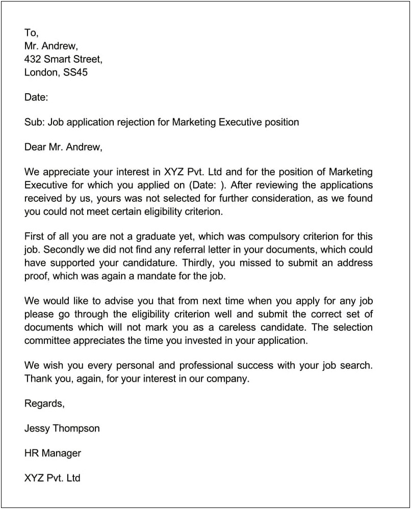 Letter Of Decline Of Recommendation Employee Template