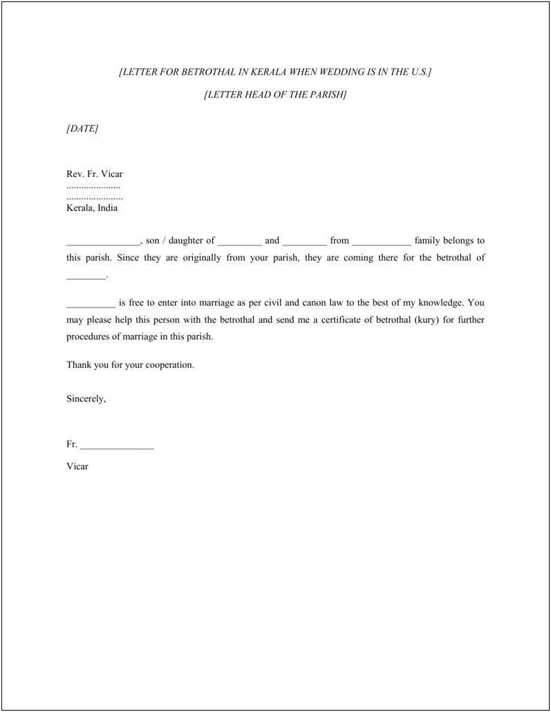 Letter Of Delegation Catholic Wedding Template