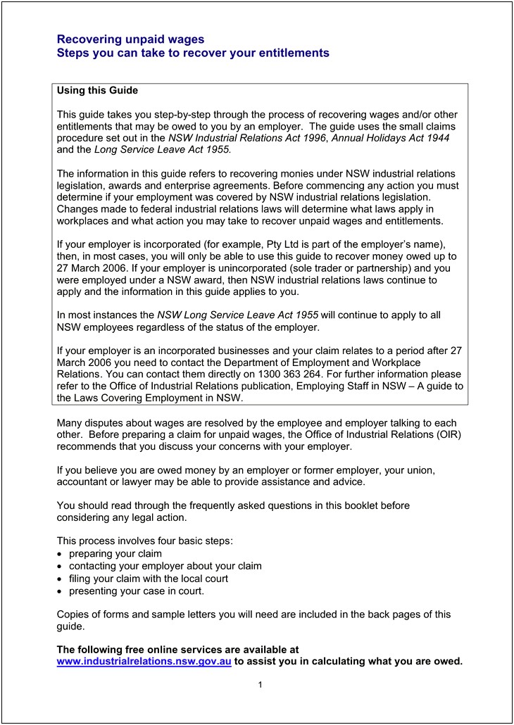 Letter Of Demand Nsw Fair Trading Template