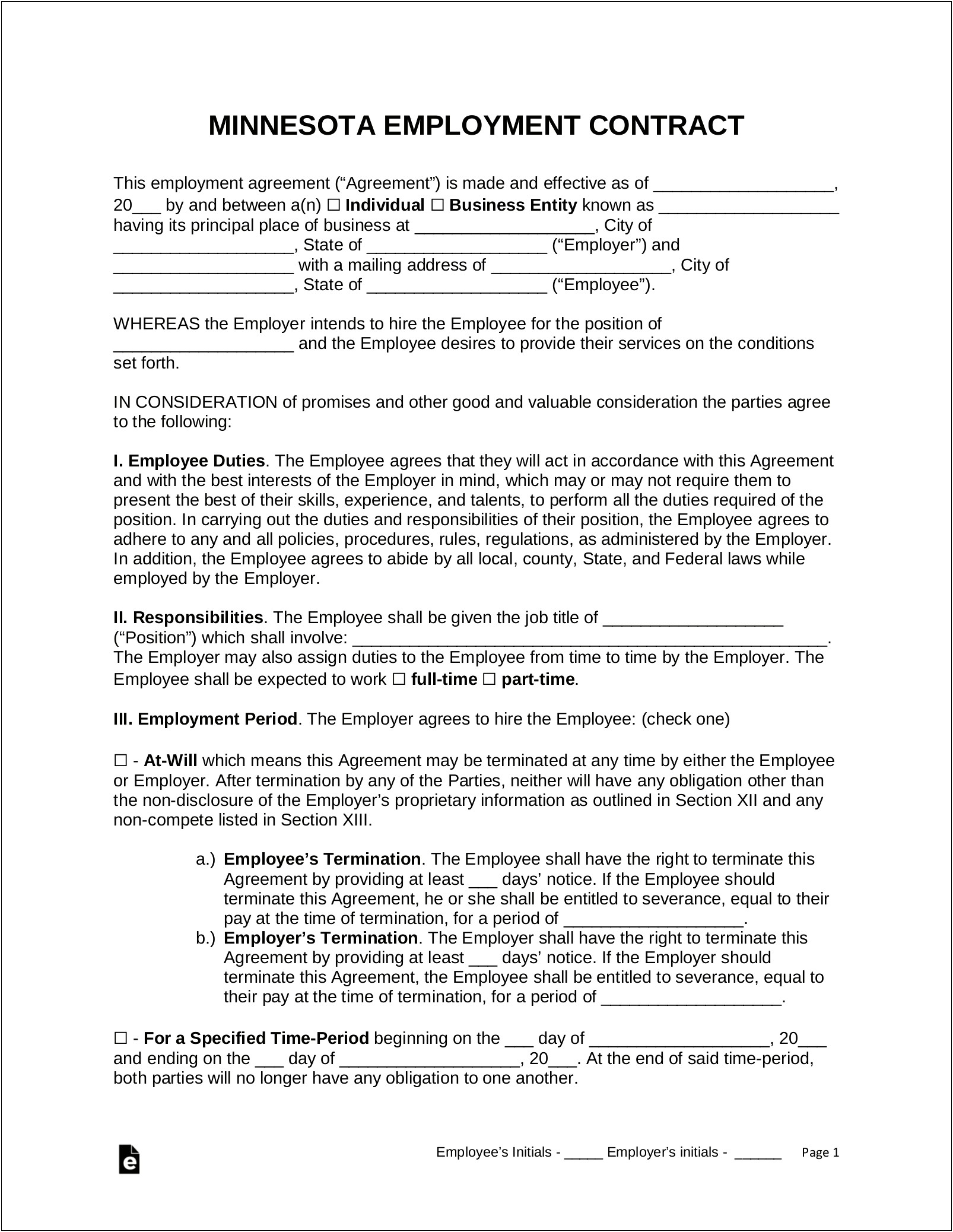 Letter Of Employee Termination Template Minnesota