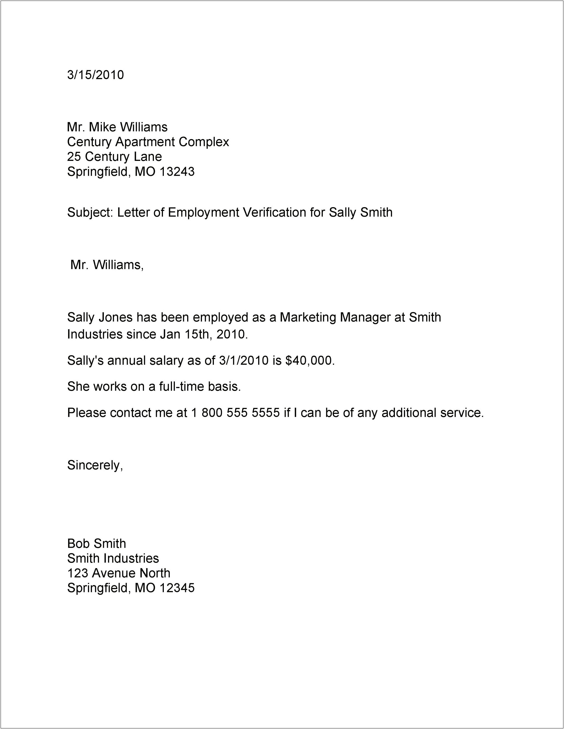 Letter Of Employment Template For Bank
