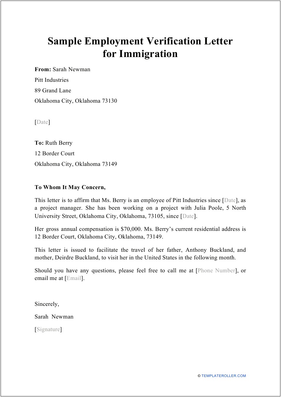 Letter Of Employment Template Microsoft Word