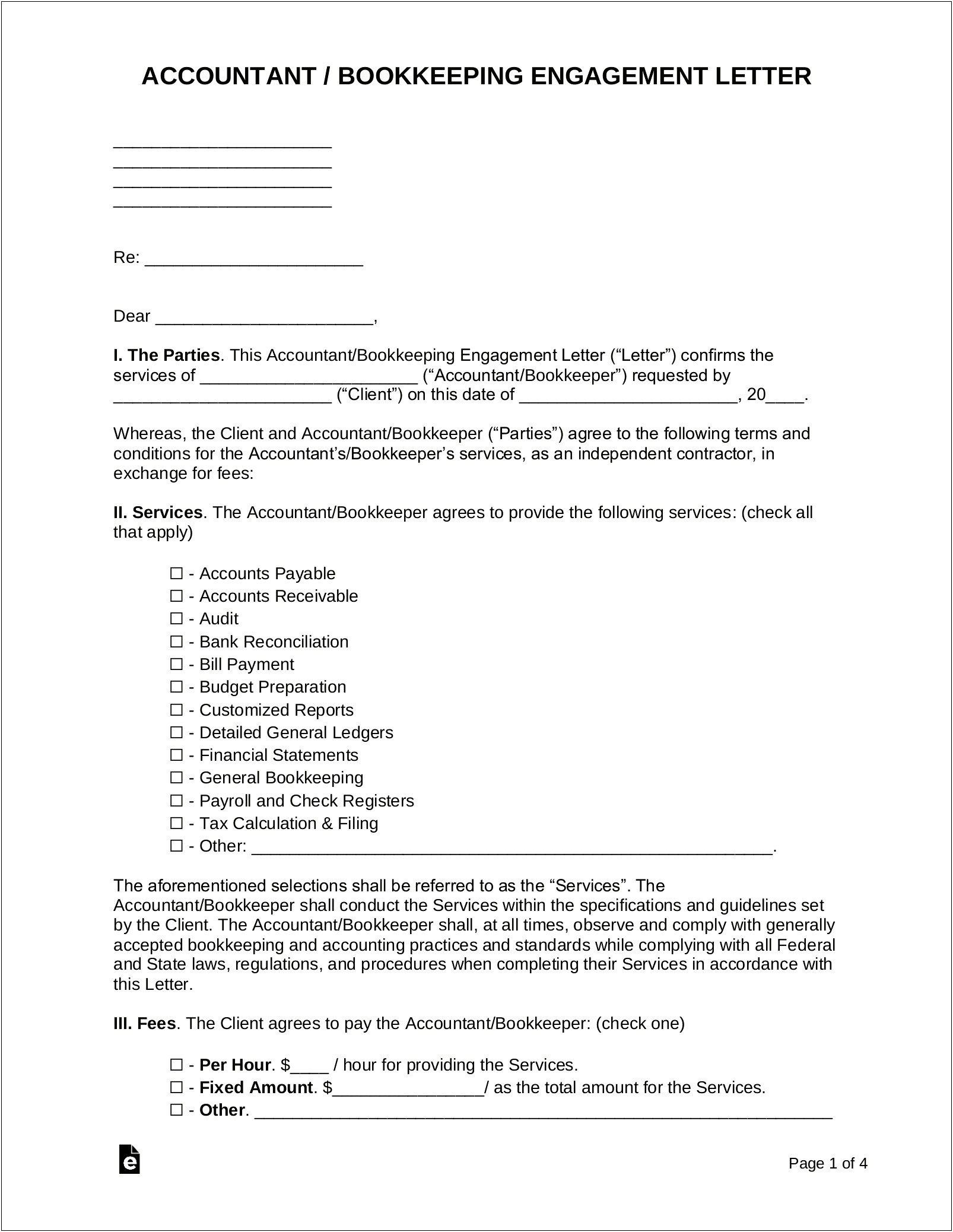 Letter Of Engagement Template Bookkeeper Uk