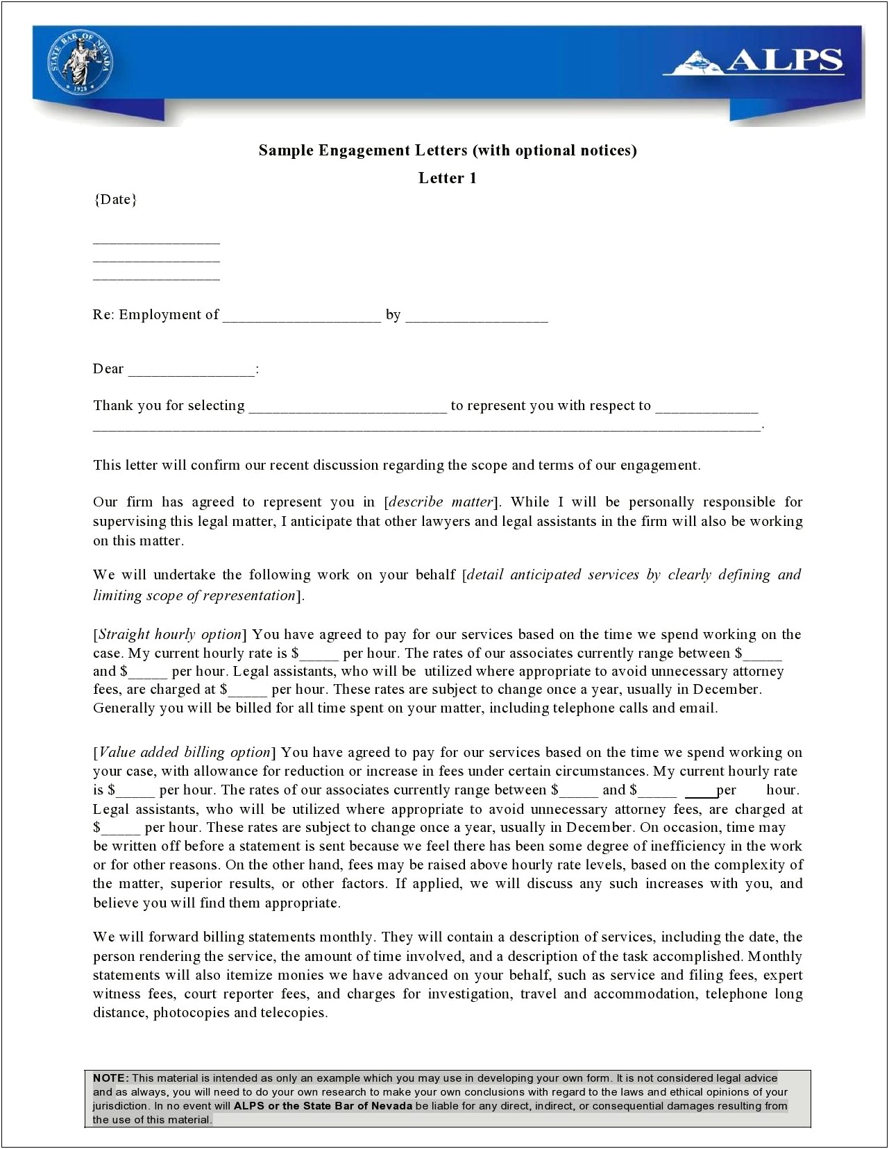 Letter Of Engagement Template Contractor For Employee