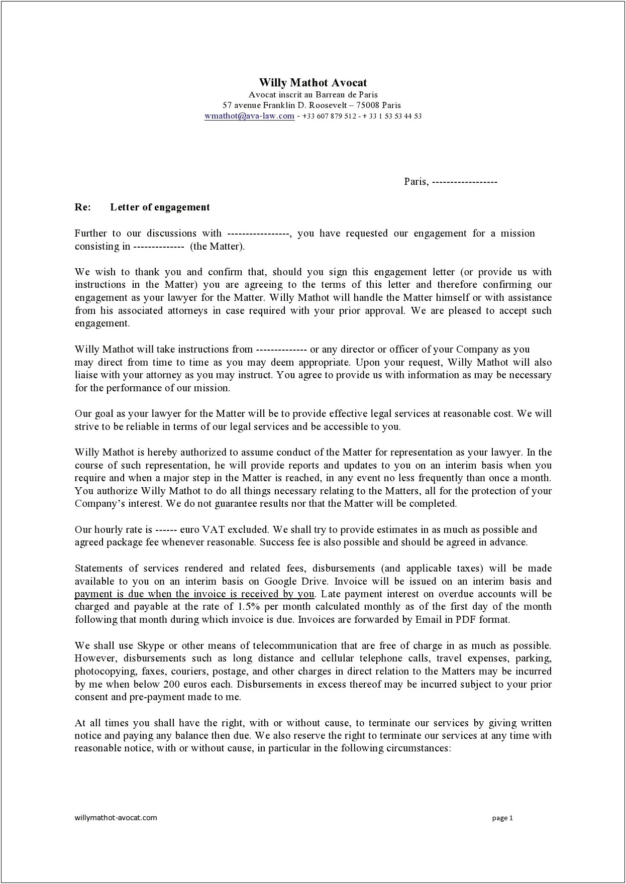 Letter Of Engagement Template Free Uk