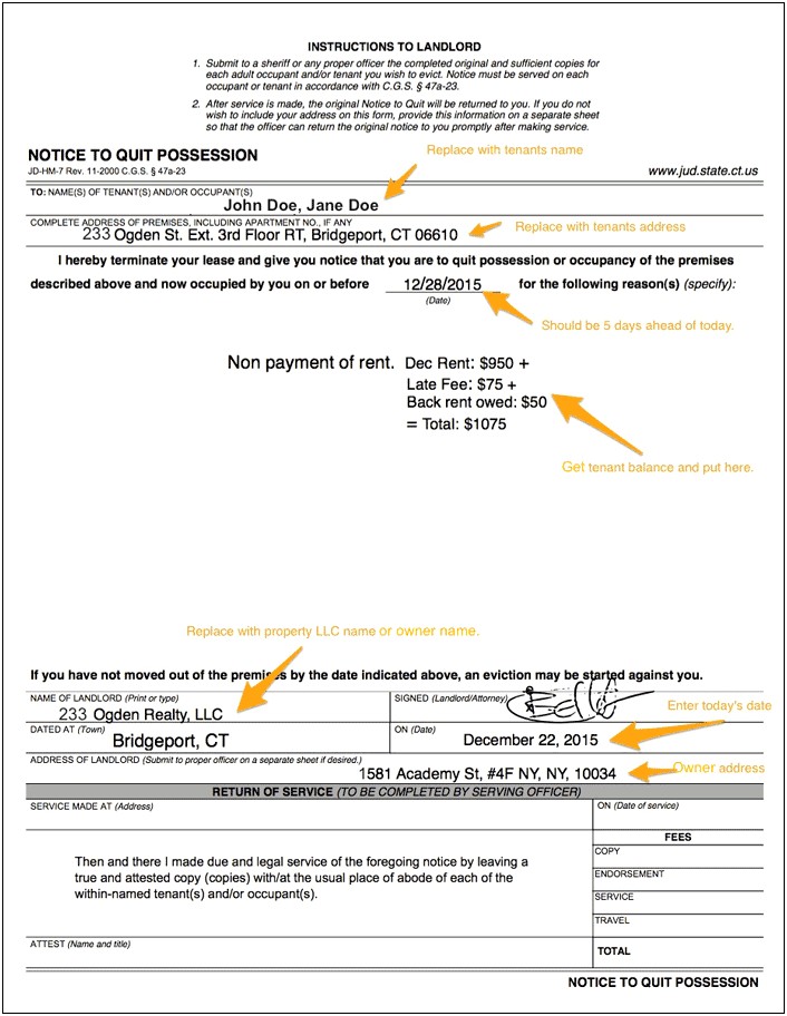 Letter Of Eviction To Tenant Template