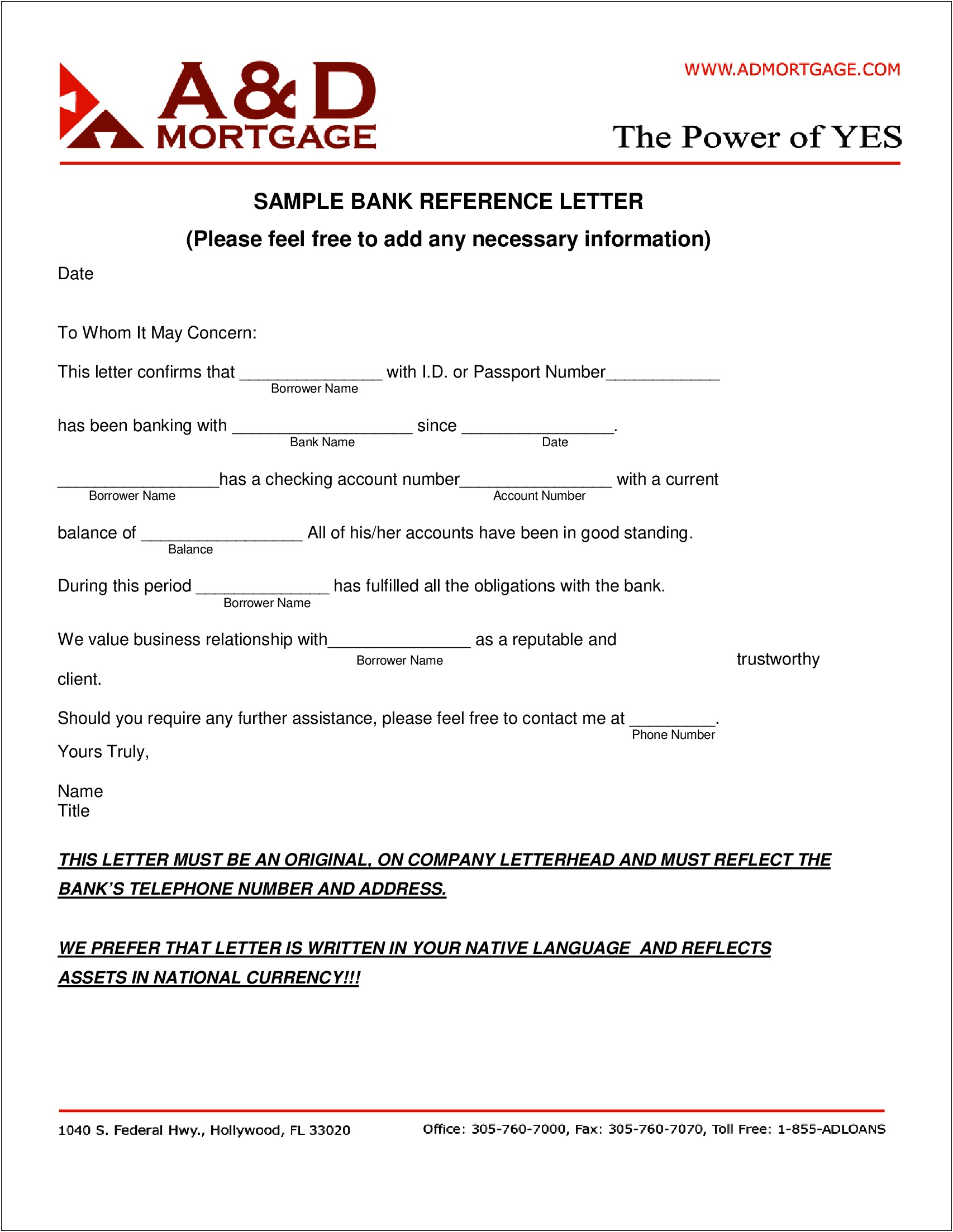 Letter Of Good Standing From Bank Template