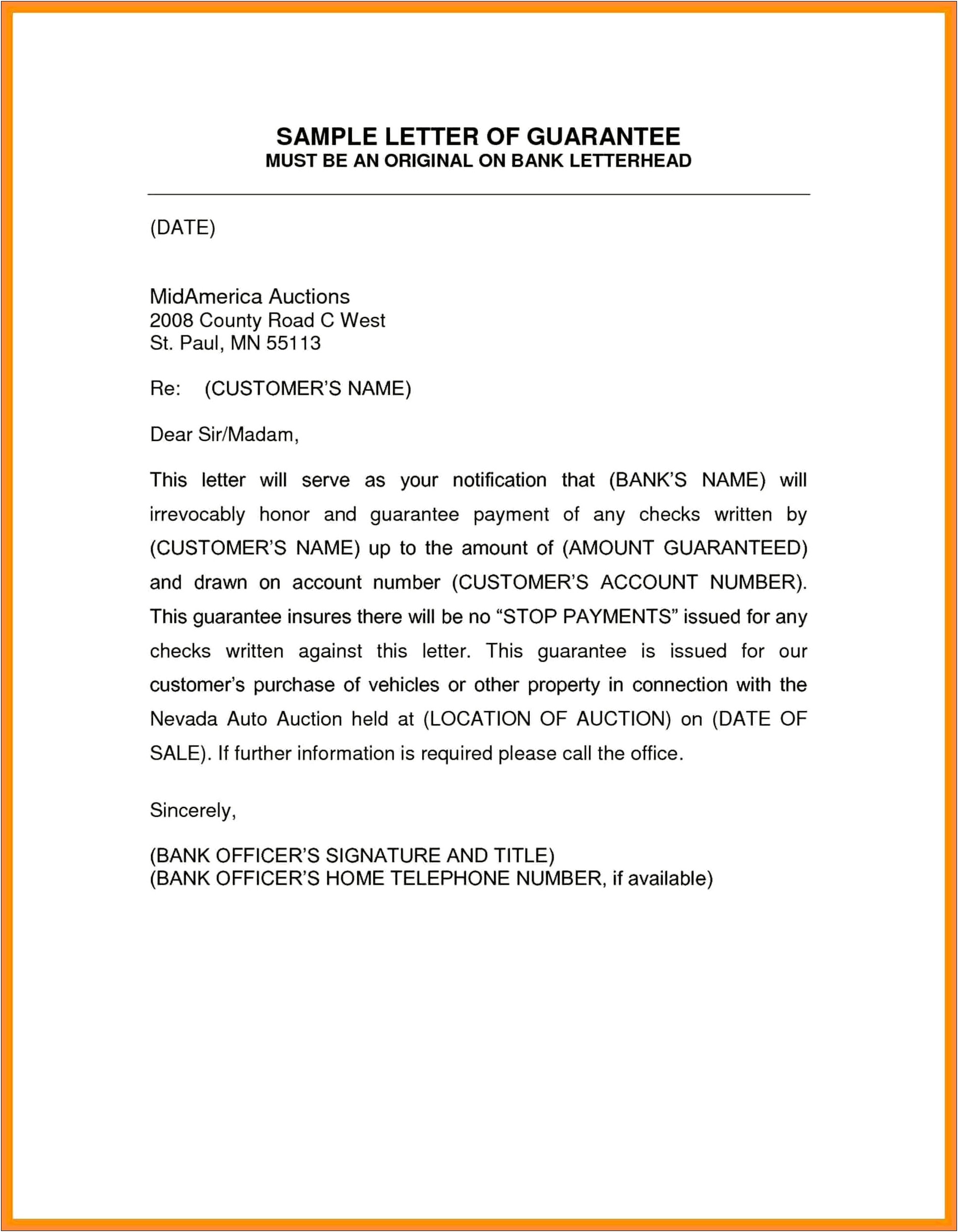 Letter Of Guarantee For Title Template