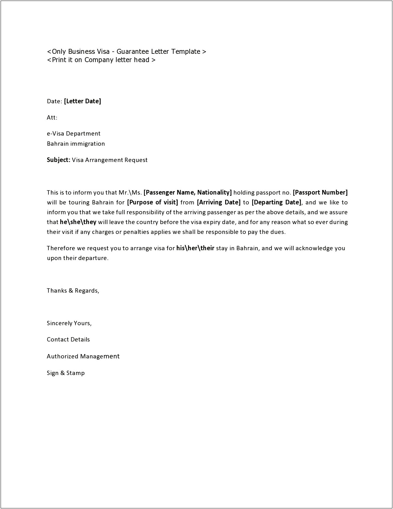 Letter Of Guarantee Template Food Safety