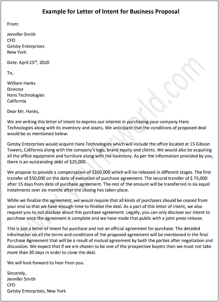 Letter Of Intent Business Cooperation Template