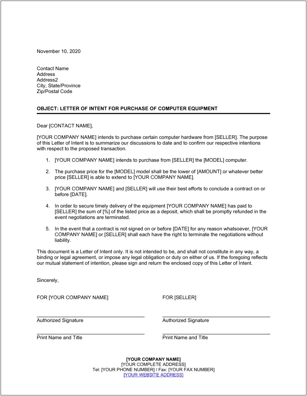 Letter Of Intent For Acquisition Template