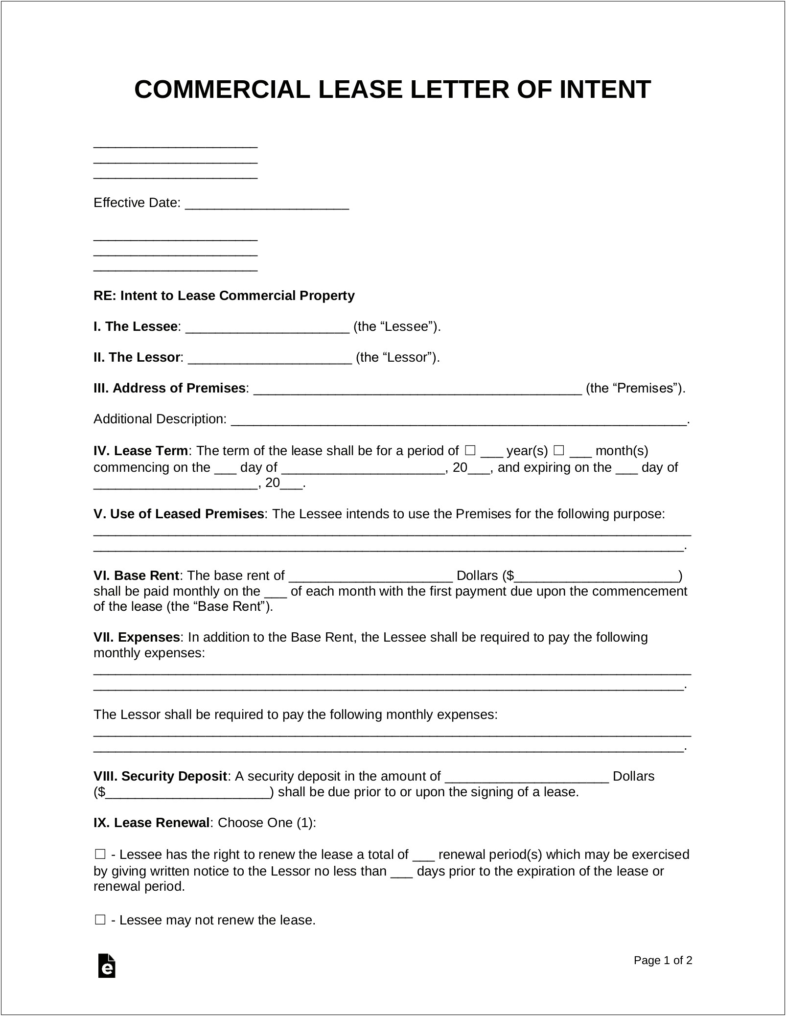 Letter Of Intent For Restaurant Purchase Template