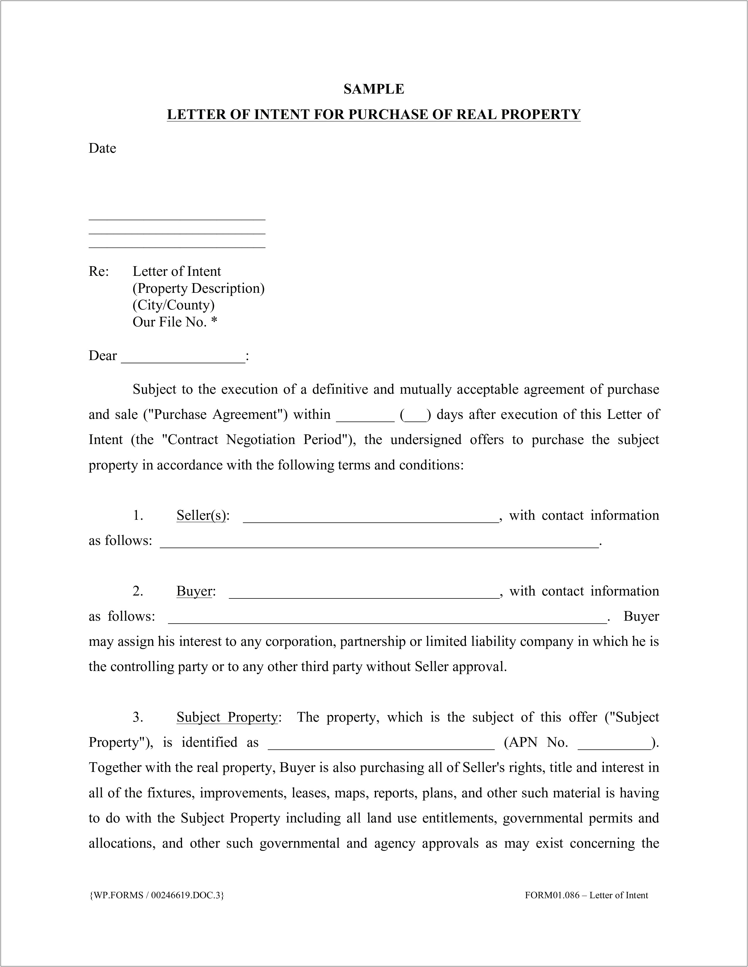 Letter Of Intent Home Purchase Template