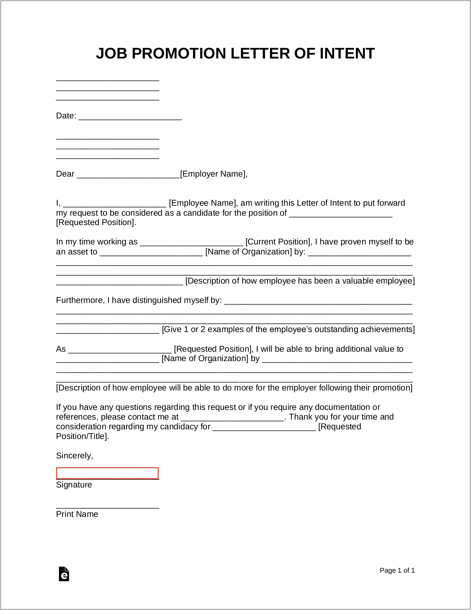 Letter Of Intent Job Sample Template