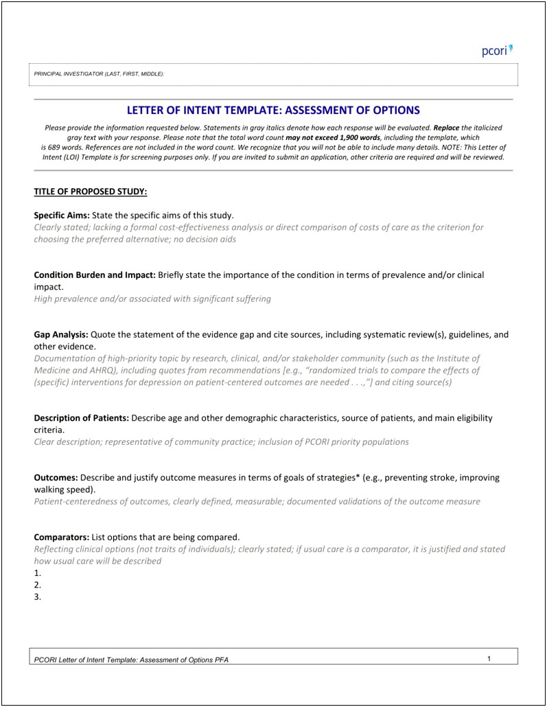 Letter Of Intent Special Needs Template