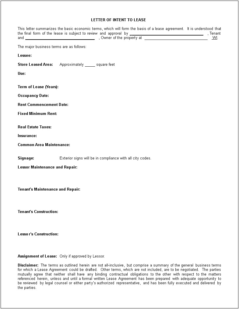 Letter Of Intent Template After Fire Tenant Stay