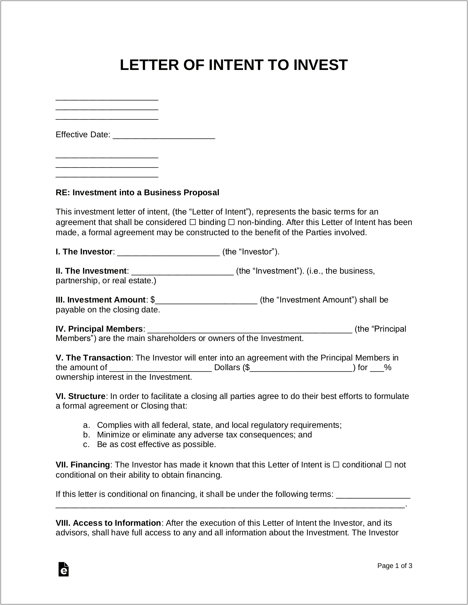 Letter Of Intent Template Business Strategy