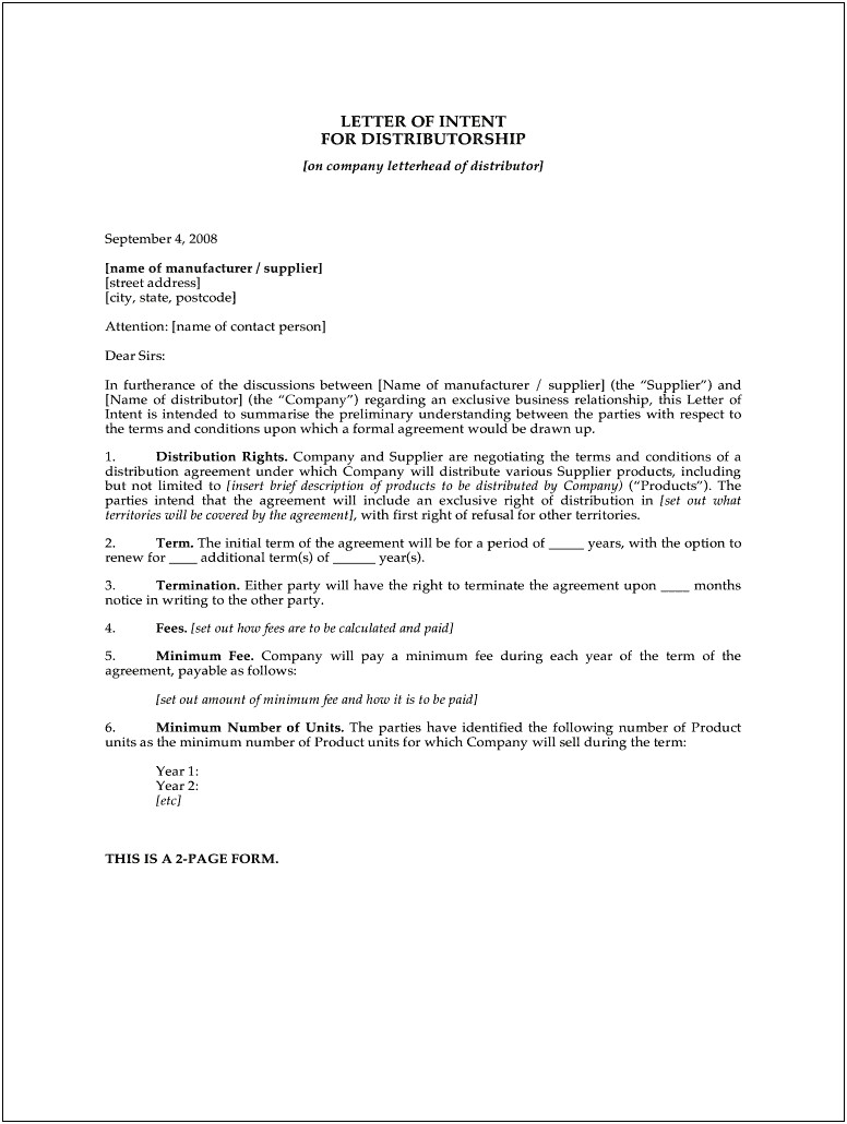 Letter Of Intent Template Filetype Doc