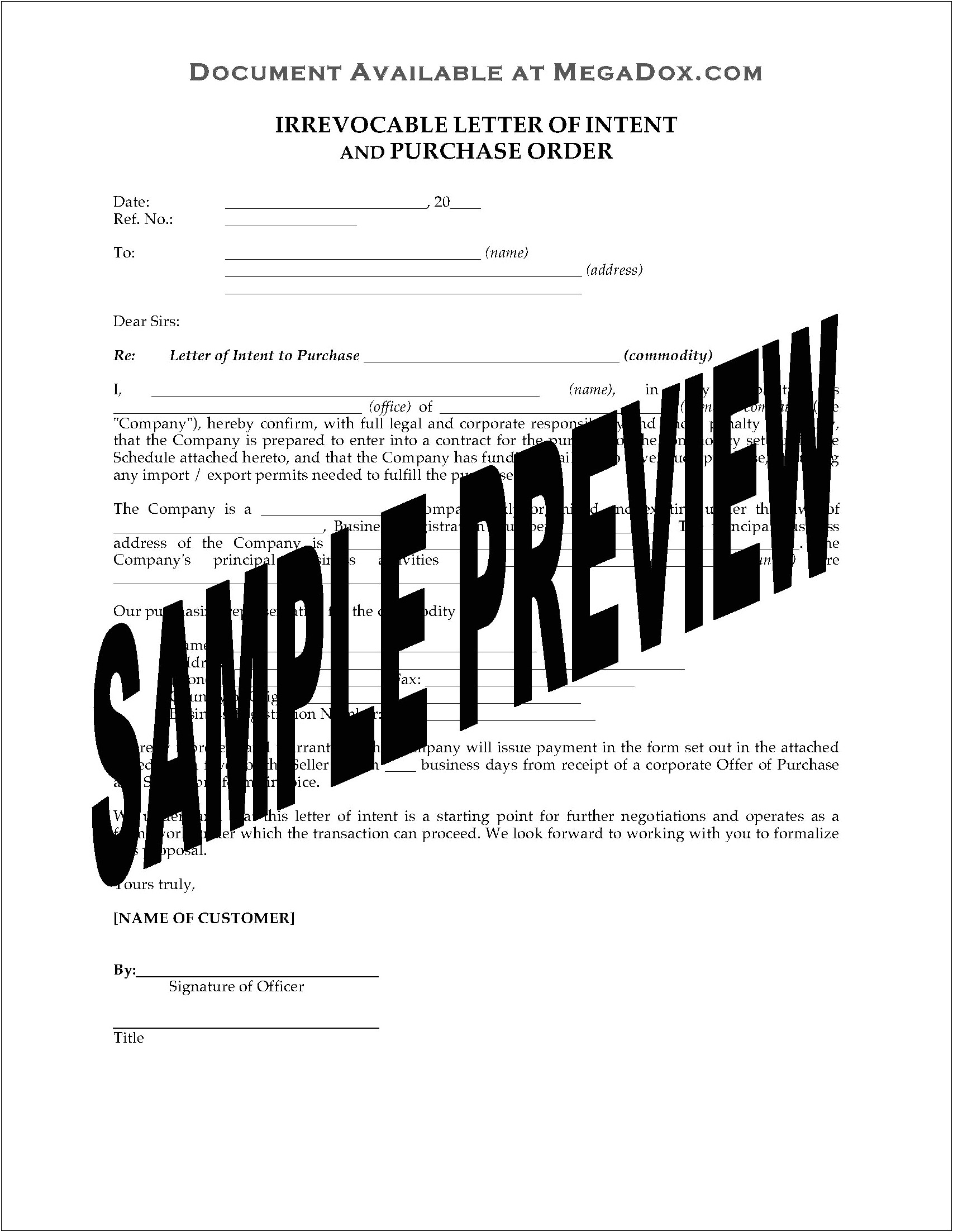 Letter Of Intent Template For Business Purchase Restaurant