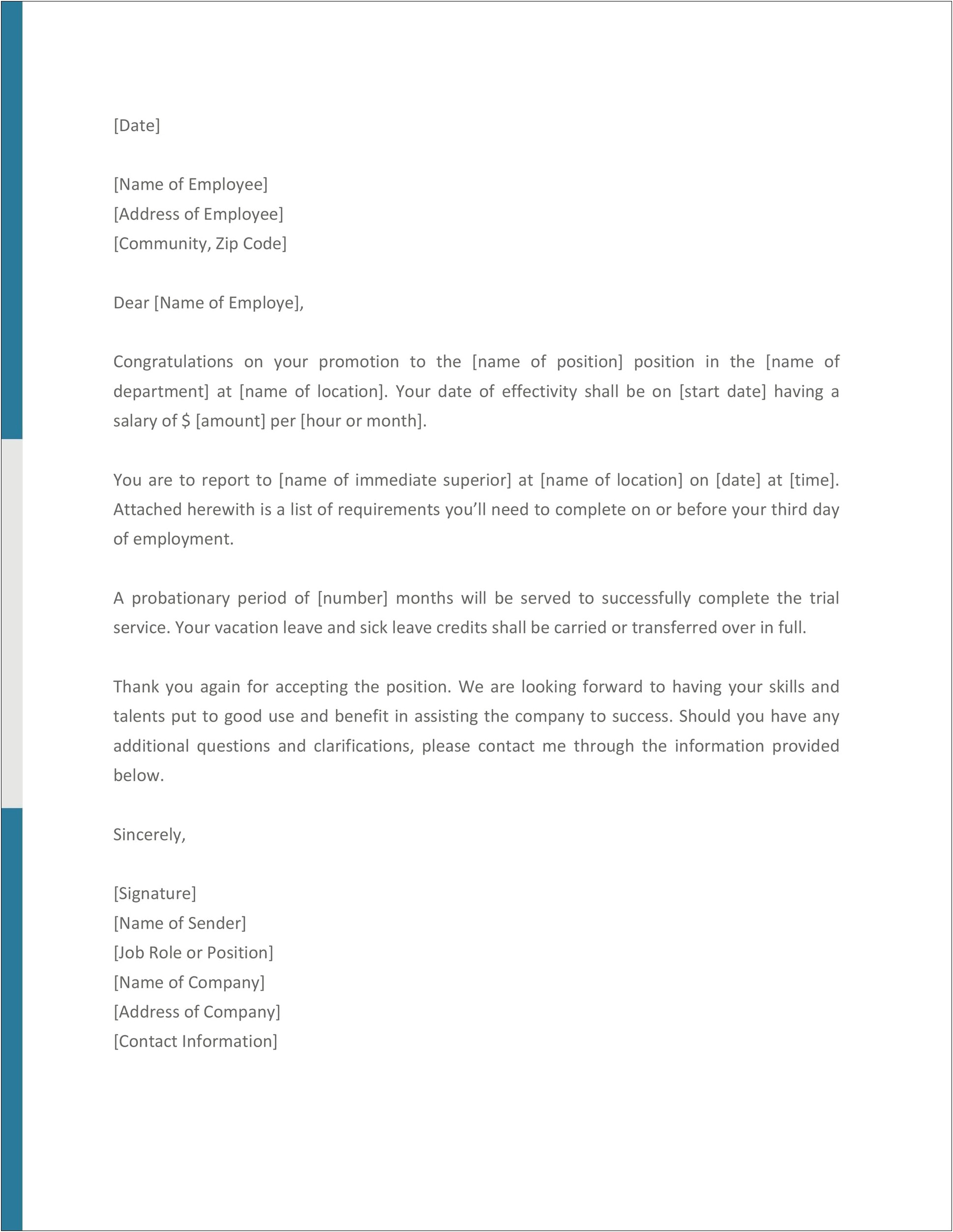 Letter Of Intent Template For Promotion