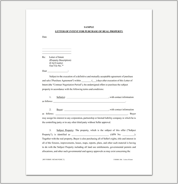 Letter Of Intent Template Real Estate Lease