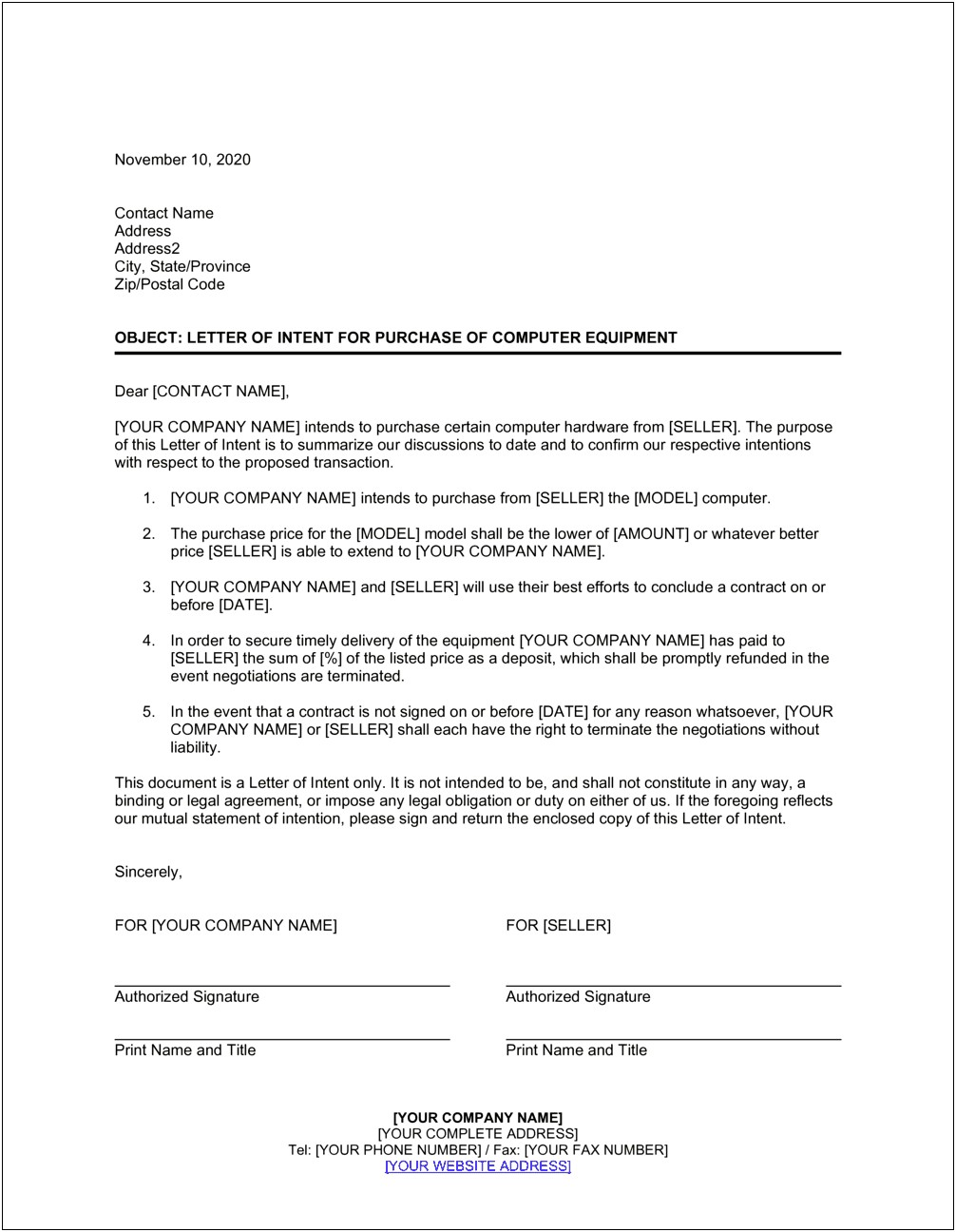 Letter Of Intent To Aquistion Template