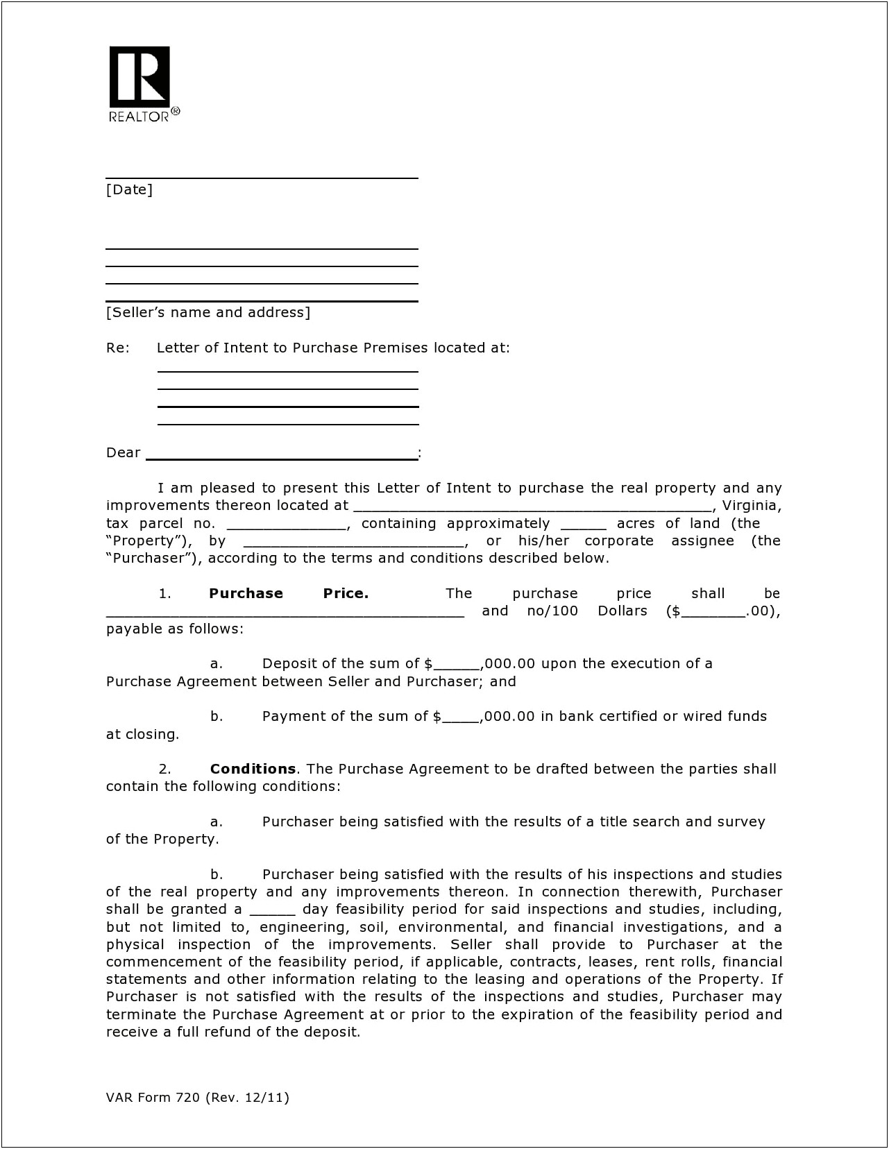 Letter Of Intent To Buy A House Template