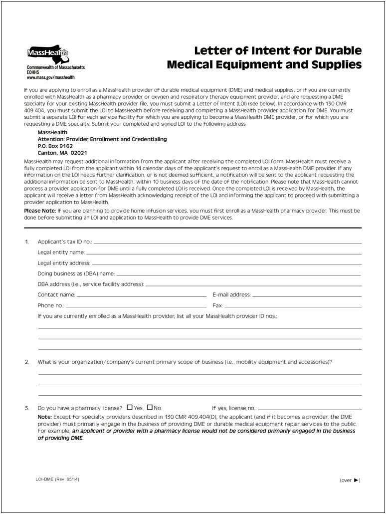 Letter Of Intent To Contract Services Template