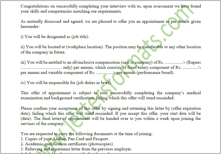 Letter Of Intent To Employer Template